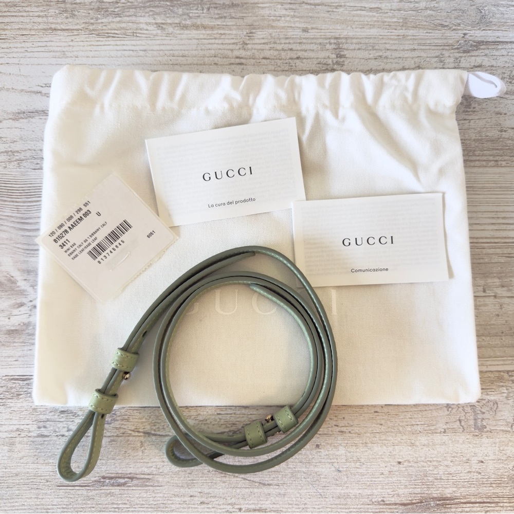New Gucci Brainy GG Emblem leather shoulder crossbody mini bag pouch, green - Picture 4 of 13